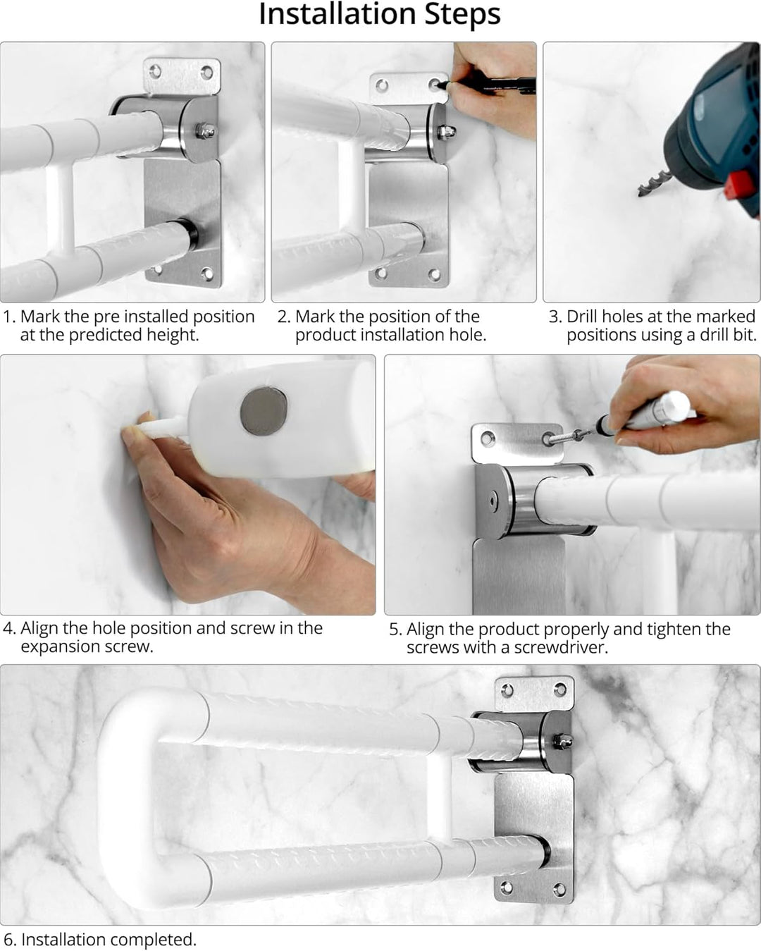 QWORK® Wandstützgriff, Klappbar, 60cm, Edelstahl,Tragfähigkeit 200 kg