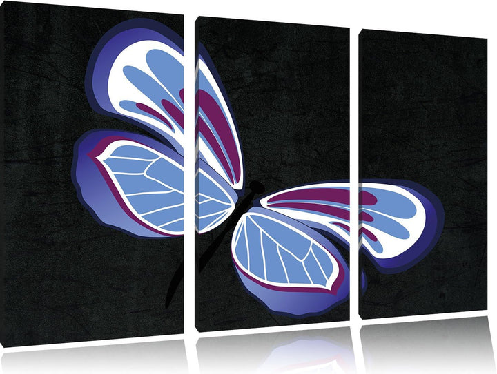Pixxprint Hübscher lila-Blauer Schmetterling schwarz 3-Teiler Leinwandbild 120x80 Bild auf Leinwand