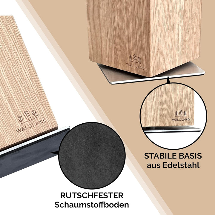 WALDLAND Premium Messerblock ohne Messer – Messerblock magnetisch und 360° drehbar aus edlem & robus
