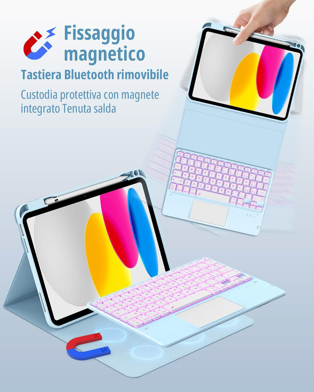 CACOE Hülle Tastatur Kompatibel mit iPad 10 10.9 Zoll 2022 A2757/A2777 mit Touchpad, 7-Farbige Beleu