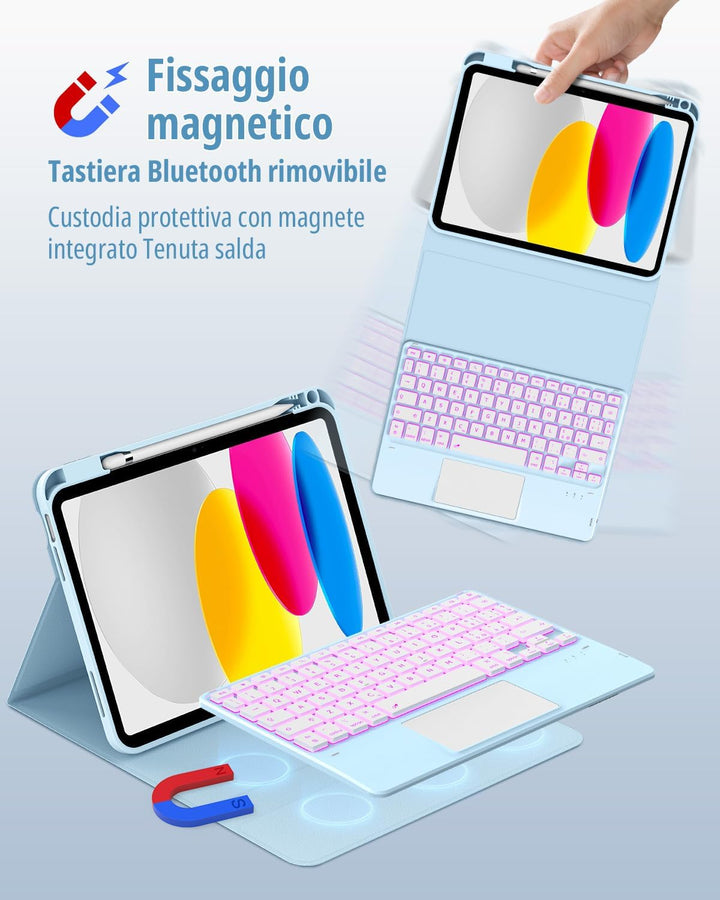 CACOE Hülle Tastatur Kompatibel mit iPad 10 10.9 Zoll 2022 A2757/A2777 mit Touchpad, 7-Farbige Beleu