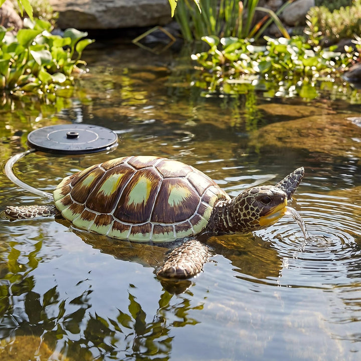 Wasserspeier Schildkröte schwimmend Solar Wasserspiel Teichdekoration Springbrunnen Teichfigur Garte