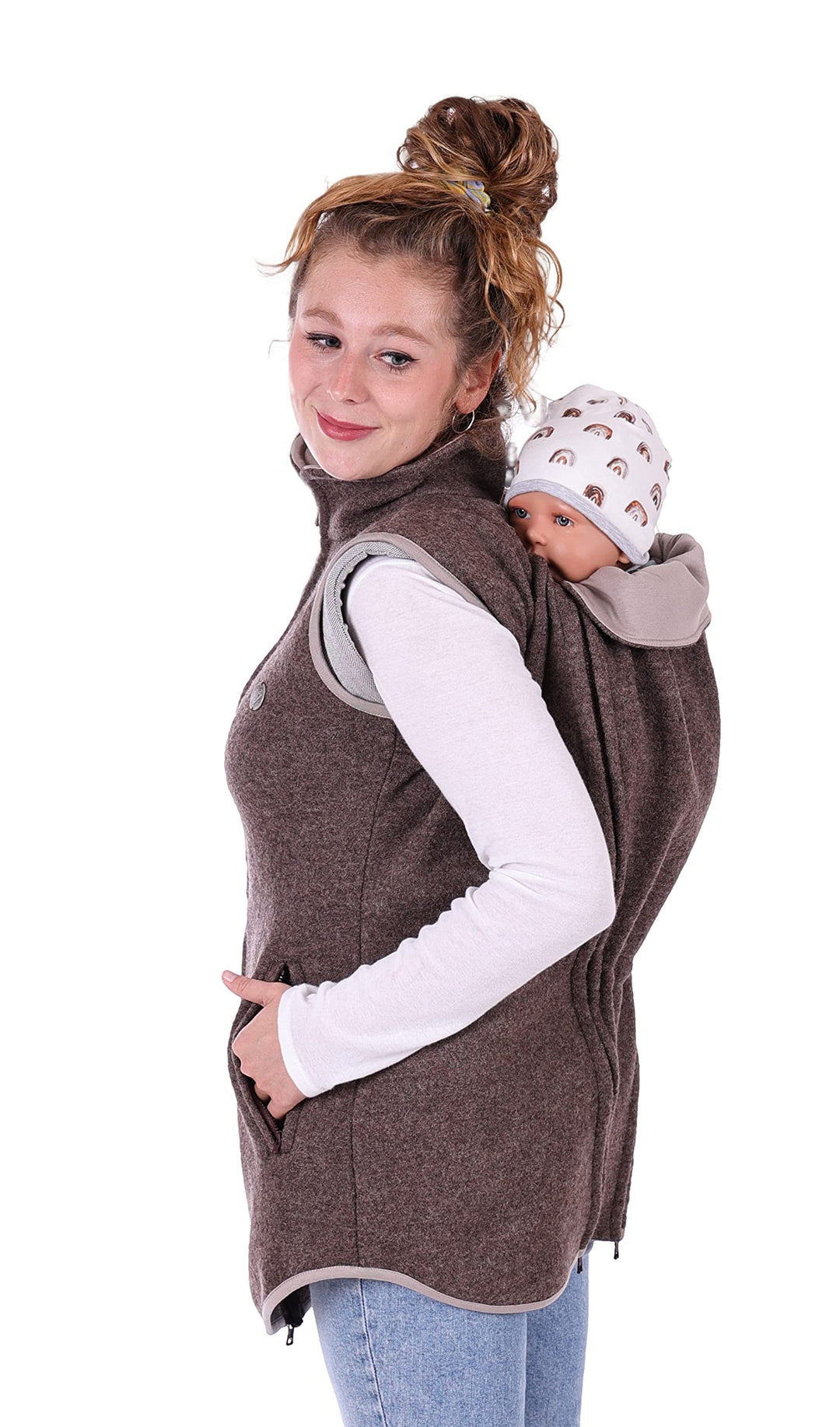 Viva la Mama - Trageweste aus Wollwalk Umstandsweste Wollweste zum Babytragen - PEVE S braun, S brau