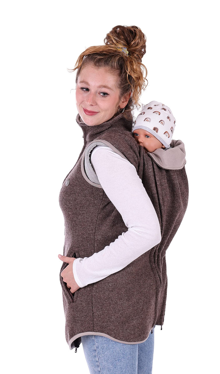 Viva la Mama - Trageweste aus Wollwalk Umstandsweste Wollweste zum Babytragen - PEVE S braun, S brau