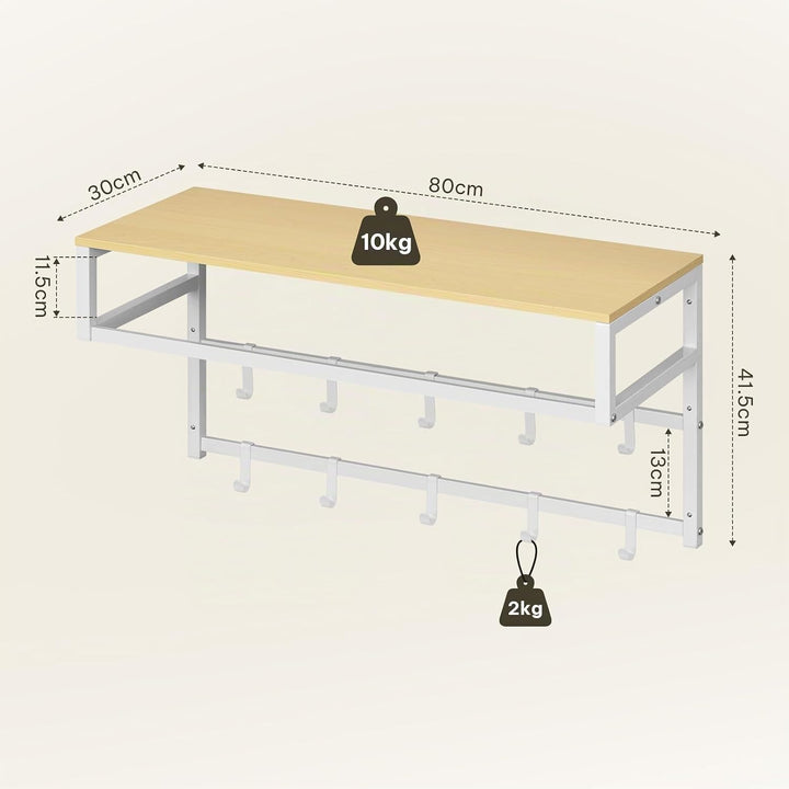 eSituro Wandgarderobe mit Ablage, Kleiderständer Wand mit Kleiderstange 10 Haken, Garderobe Wandmont