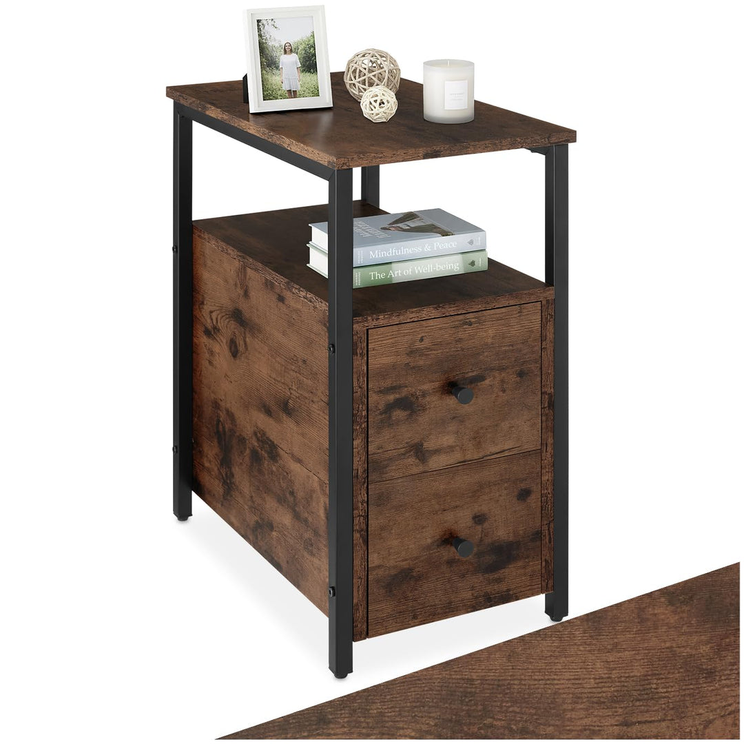 tectake Nachttisch mit 2 Schubladen und 2 Ablagen, schmaler Holz Beistelltisch, 30 x 49,5 x 61,5 cm,