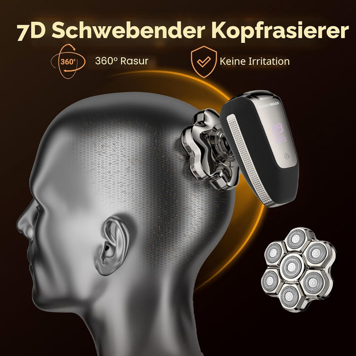 BarberBoss Glatzen Rasierer Herren, Magnetischer Rotationsrasierer, 7D Glatzenrasierer für Männer, 5