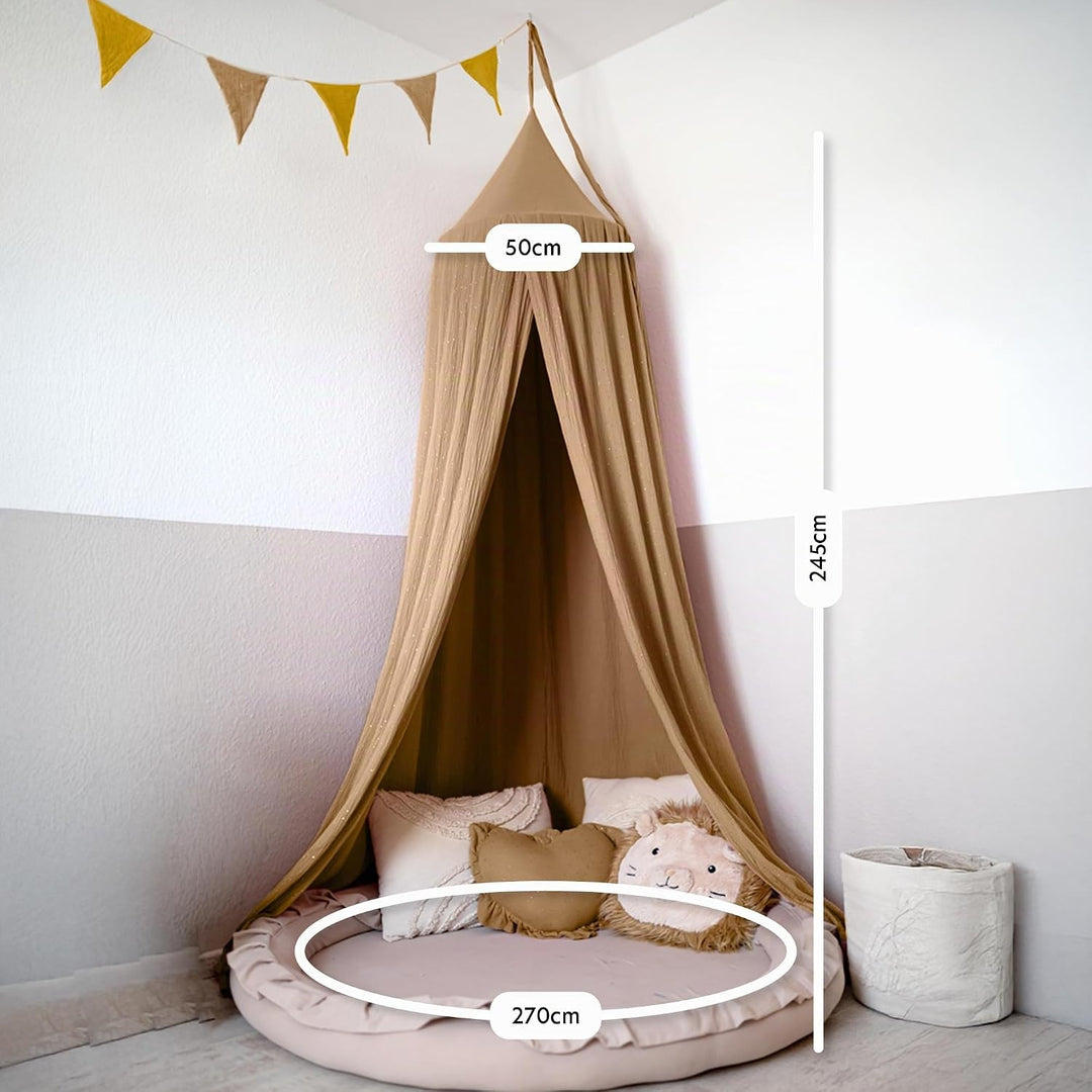 lilimaus Baldachin Kinderzimmer mit Goldapplikation [in 12 Farben] Betthimmel aus 100% Baumwolle Mus
