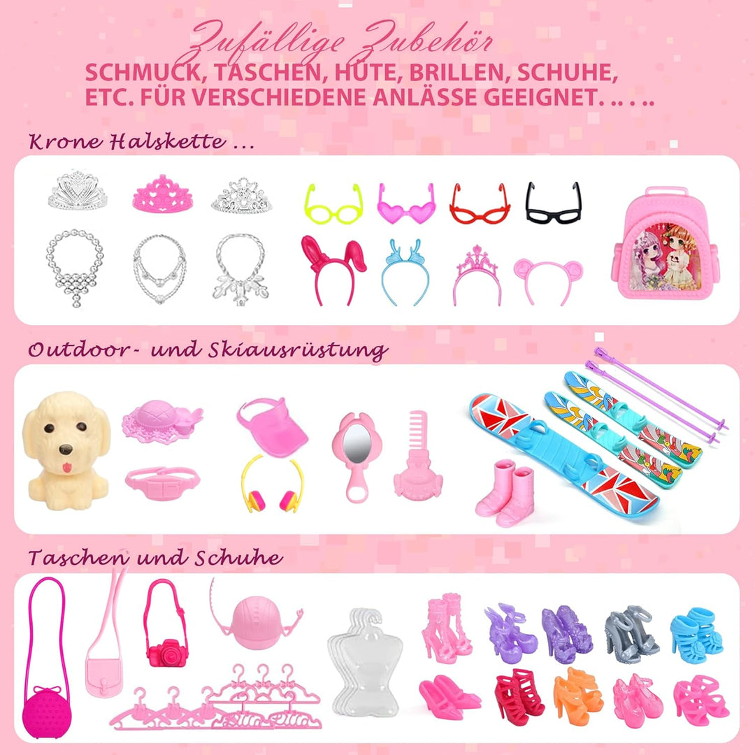 Sidola Doll Closet Kleidung und Accessoires - 135-teilig mit Stauraum für Puppen, Kleiderschrank-Set