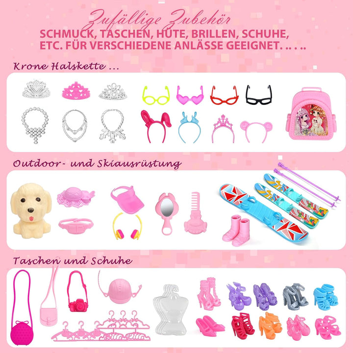 Sidola Doll Closet Kleidung und Accessoires - 135-teilig mit Stauraum für Puppen, Kleiderschrank-Set