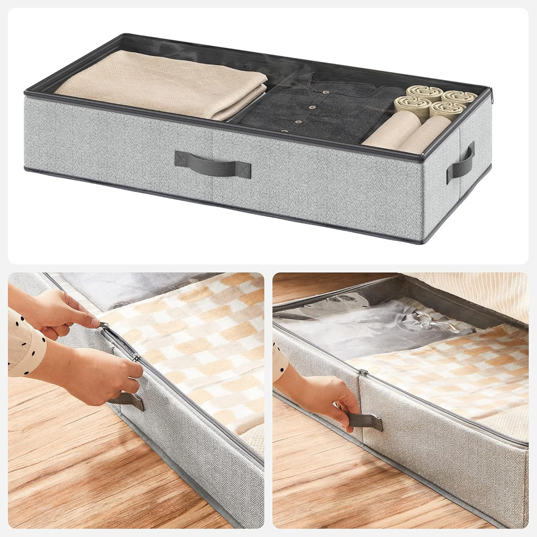 SONGMICS Unterbettkommode, 2er Set, Unterbett Aufbewahrungsbox mit Sichtfenster, Faltbarer Organizer