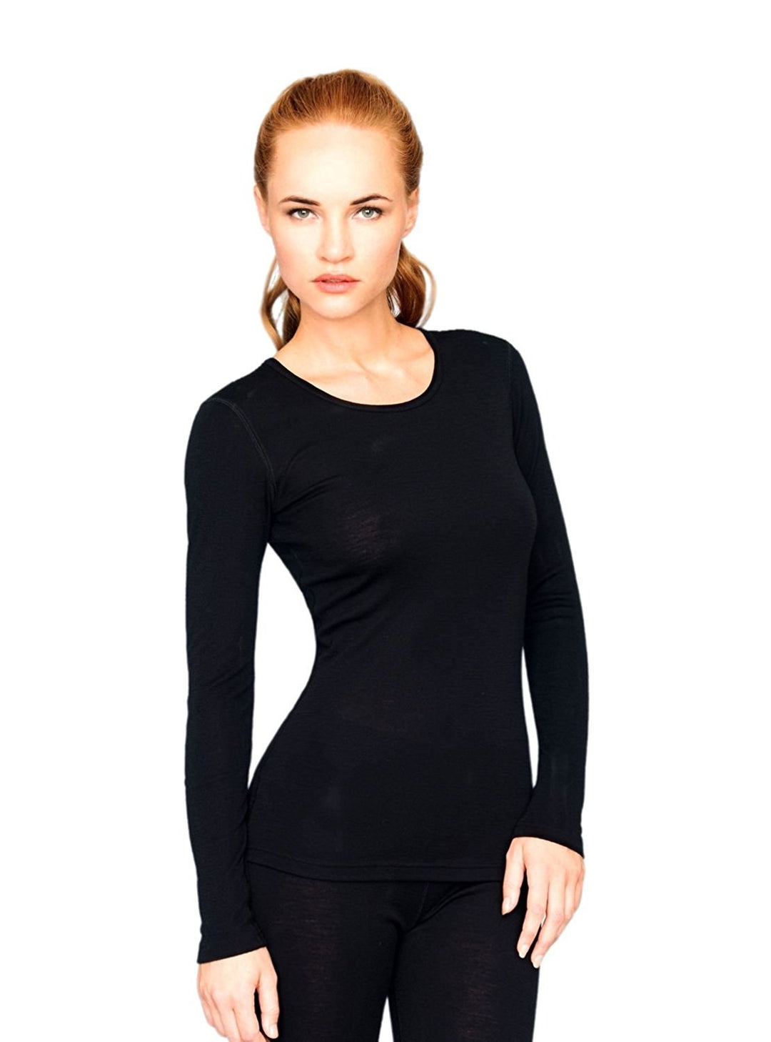 Utenos Damen Unterhemd Langarm 100% Merino Wolle (XXL, Black)