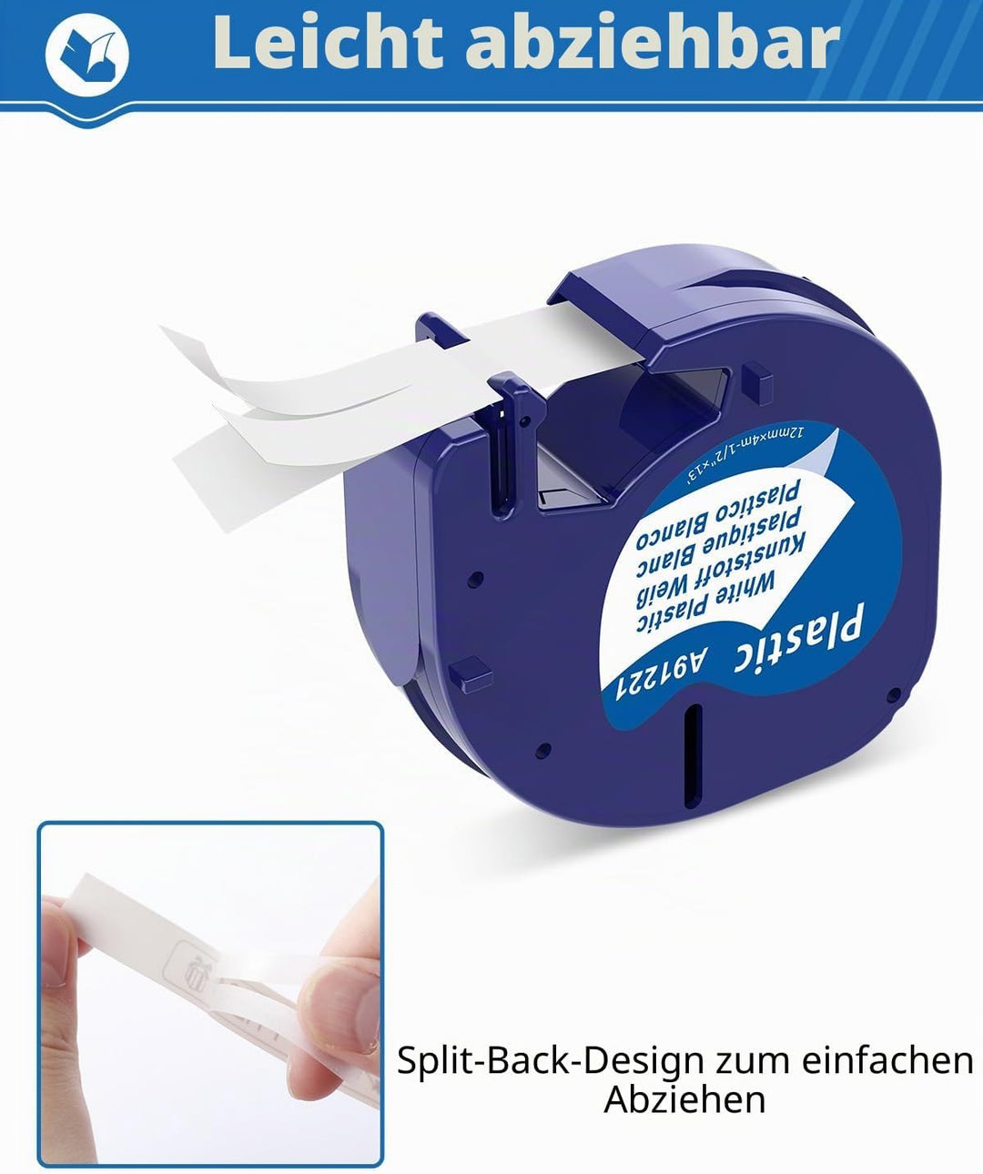 5 x Aken 91221 White Plastic 12mm x 4m Bänder Kompatibel mit Dymo LetraTag XR Schriftband für Dymo L