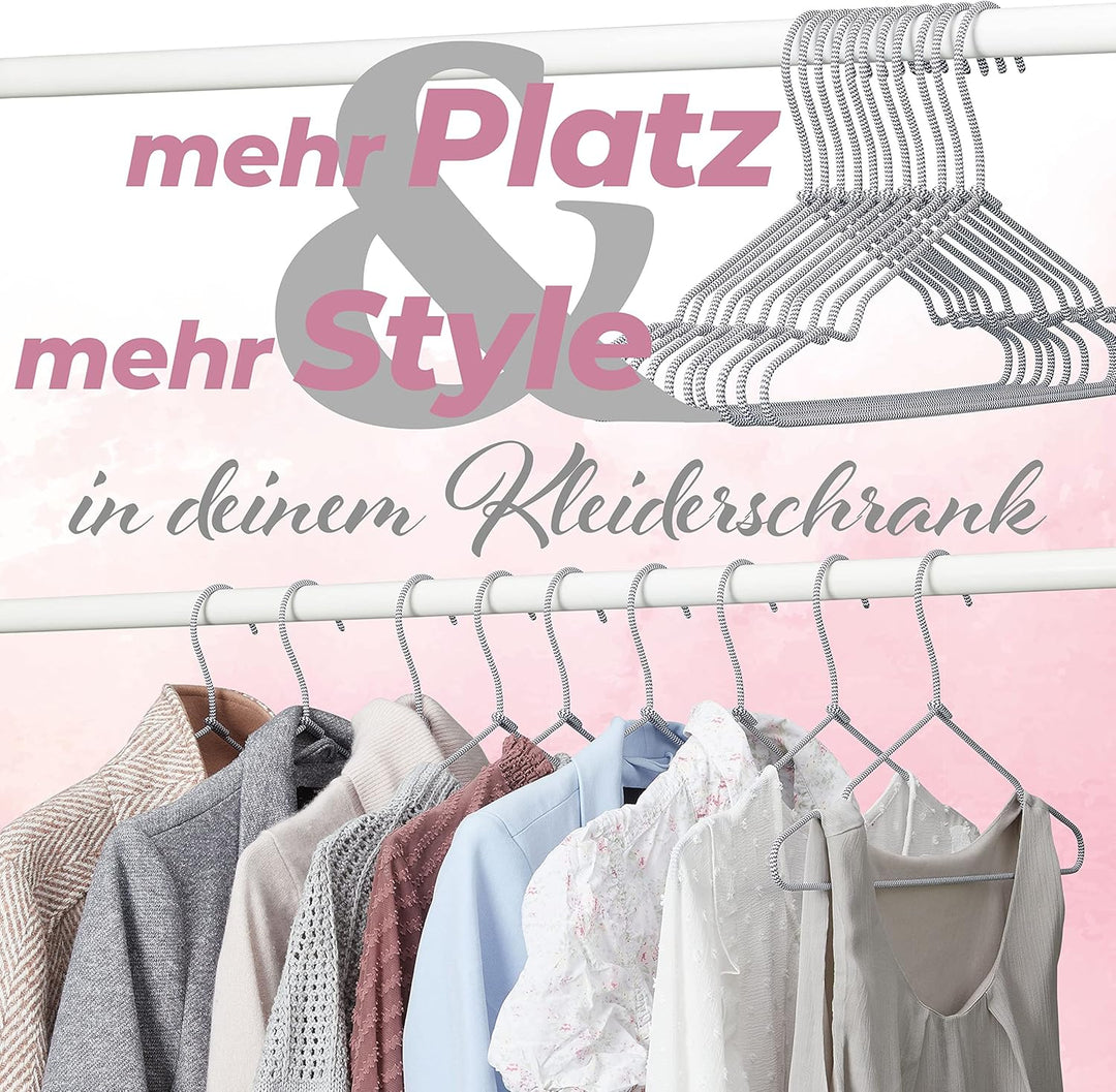 Elegante Kleiderbügel [40 Stück] in Grau - Platzsparende Metallkleiderbügel mit Textilüberzug - Schm