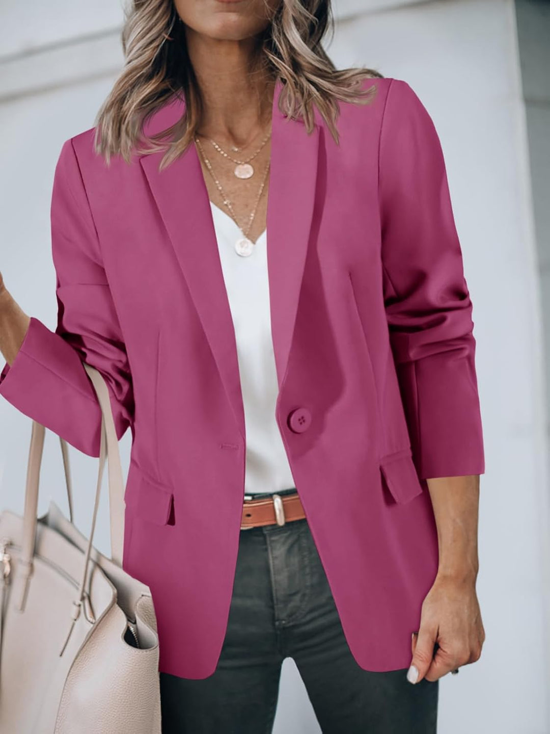 Cicy Bell Damen Langarm Casual Blazer Arbeit Büro Knopf Open Front Jacke Anzug M Lila, M Lila