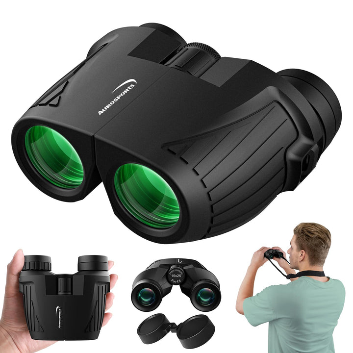 Aurosports 15X25 Kompaktes Fernglas für Erwachsene und Kinder - Fernglas Erwachsene High Definition,