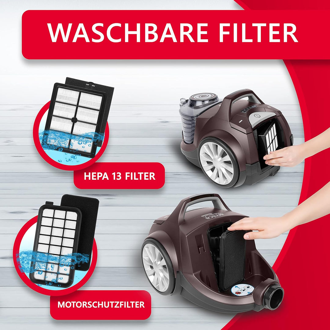 arnica - Staubsauger beutellos 750 Watt I 70 dB I 5 Düsen Ideal für Tier-Haare I 3 Liter I HEPA 13 F