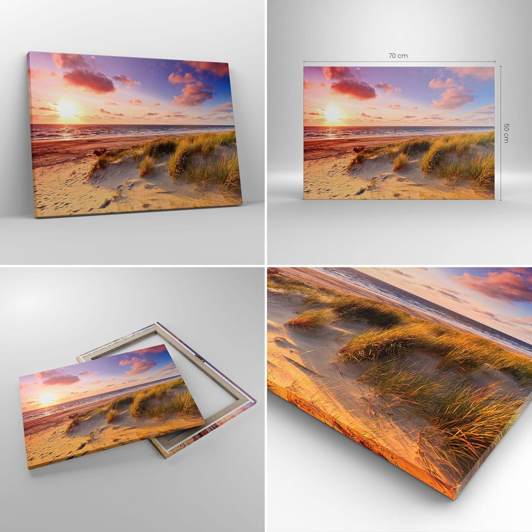Bilder auf Leinwand Meer Strand Düne Leinwandbild mit Rahmen 70x50cm Wandbilder Dekoration Wohnzimme