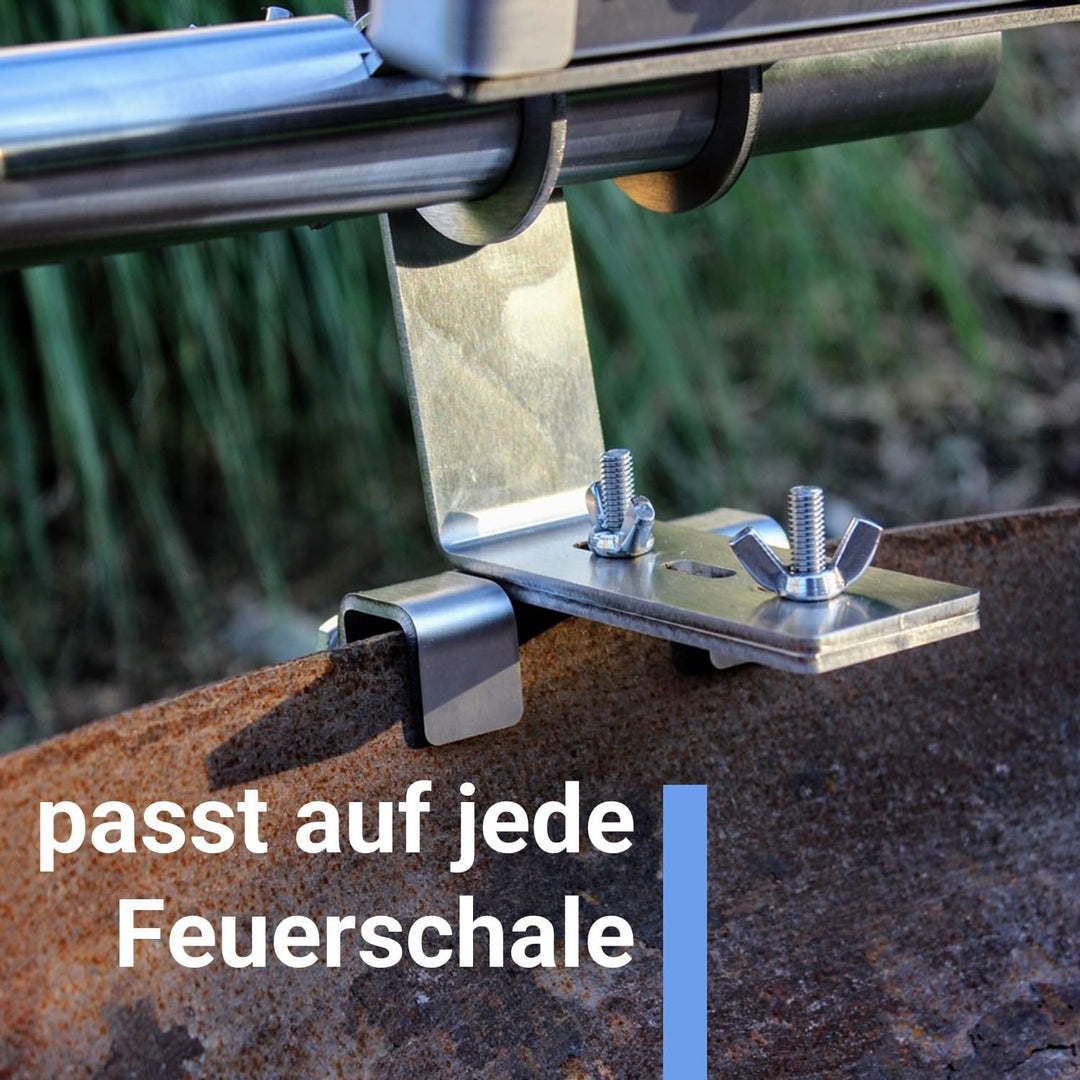 Flammlachsbrett Edelstahl Flameboard 600x180 mm für Jede Feuerschale, stufenloser Garwinkel, Bedienu