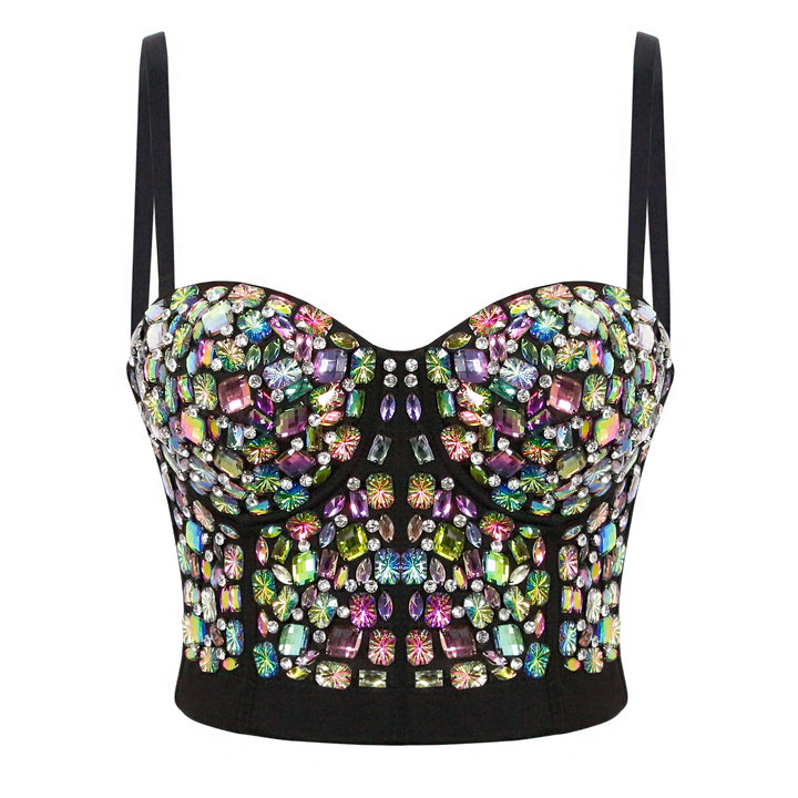 Naimo Damen Sexy Strass Bustier Push Up Crop Top Korsett BH Glitzer Kristall Tank Top Cami Weste Par
