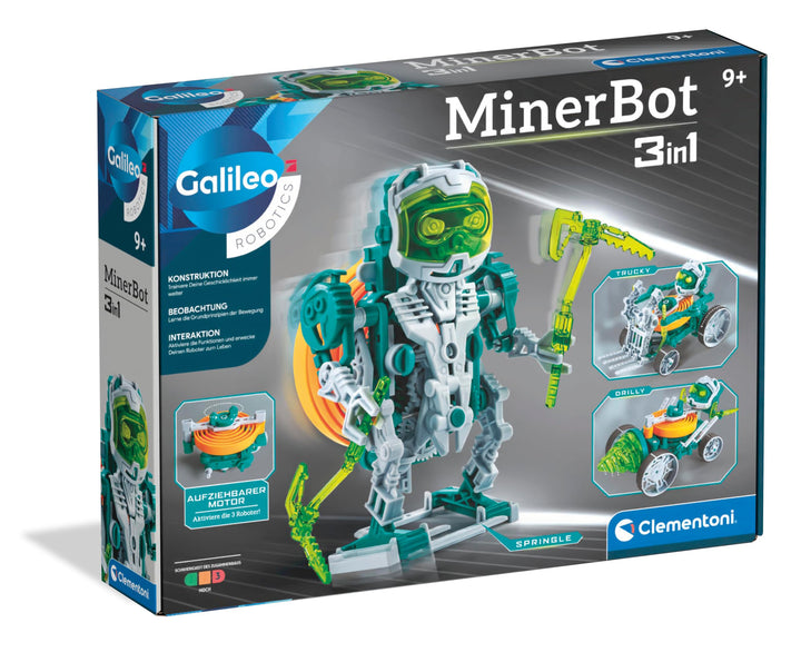 Clementoni Galileo MinerBot 3 in 1 Robotik-Set - DREI humanoide Roboter - Robotik Modellbausatz - Sp