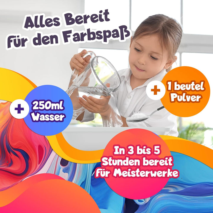 KIYARI Wassermarmorierfarben Set, Malset für Kinder mit 10 A3 Blättern | Wassermarmorierfarben Set,