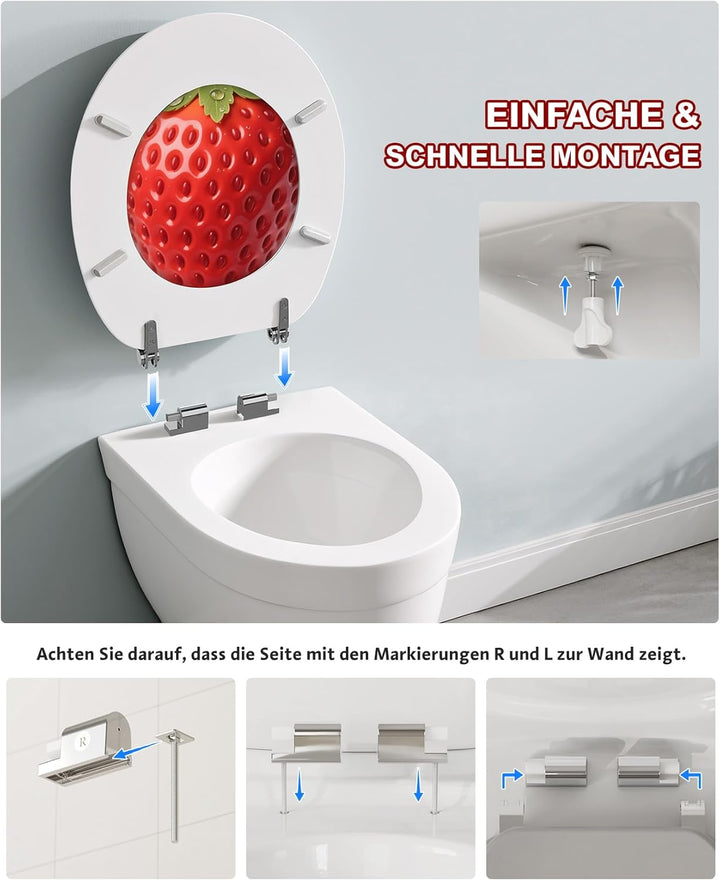 Ribelli WC Sitz mit Absenkautomatik, Toilettendeckel O-Form in Viele Motiven, Klodeckel Einfache Mon