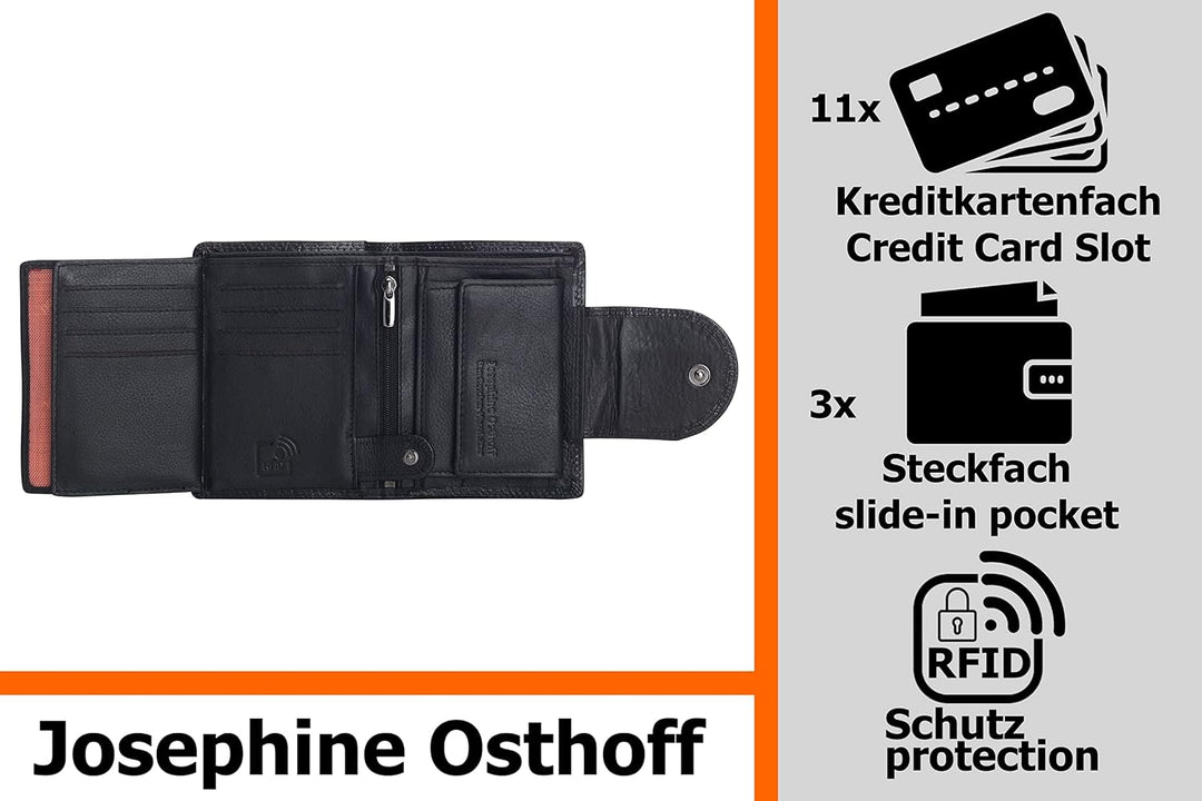 Josephine Osthoff Geldbörse Damen Wiener Schachtel, Platz für 11 Karten, Minibrieftasche mit Münzfac