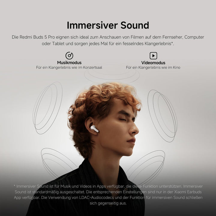 XIAOMI Redmi Buds 5 Pro Bluetooth 5.3 In-Ear Kopfhörer, 52dB aktive Geräuschunterdrückung, Bis zu 38