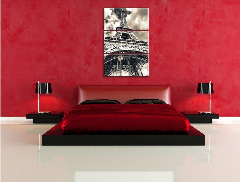 Pixxprint Prächtiger Eifelturm in Paris / 3-Teilig/Gesamtmass 120cm Leinwandbild bespannt auf Holzra