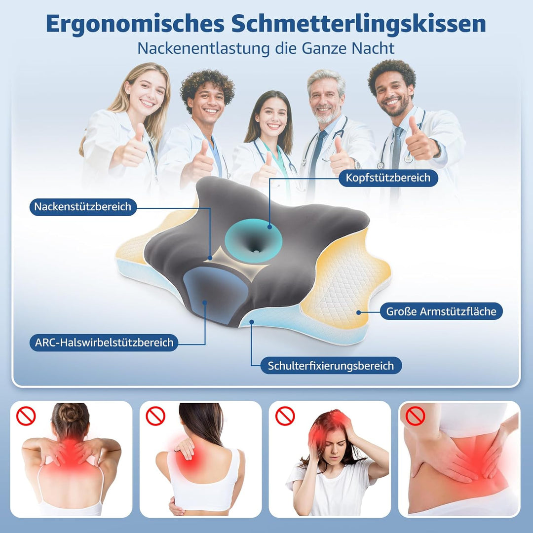 BRO Upgrade Ergonomisches Orthopädisches Kissen aus Memory Foam – Kühlend Nackenstützkissen mit Atmu