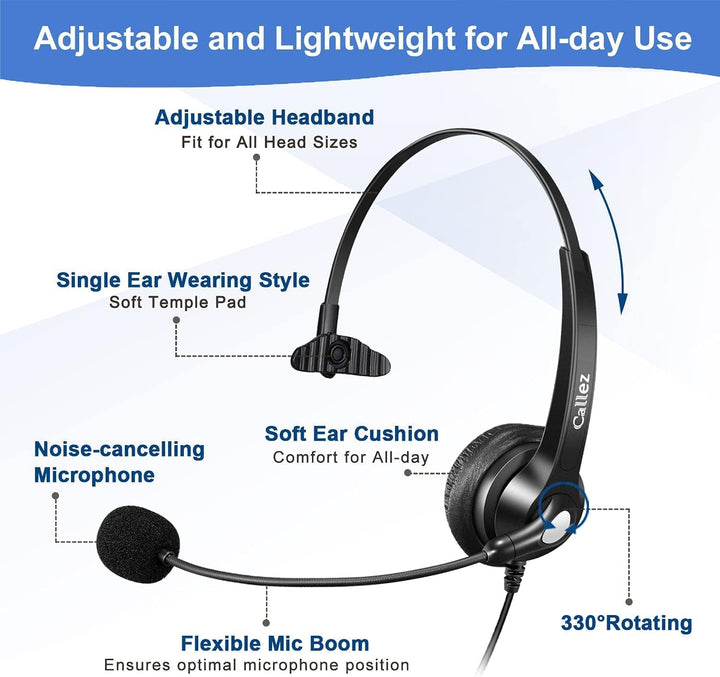 Callez RJ9 Telefon Headset mit Mikrofon Noise Cancelling, Festnetztelefon Kopfhörer Mono für Cisco 8