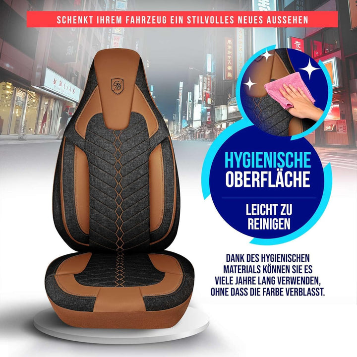 Autositzbezüge Universal für Wohnmobil & Caravan - Vordersitze Auto Sitzbezug aus Leinen, Schwarz-Te