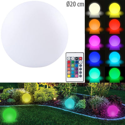 Lunartec Gartenlampen Kugel: Kabellose Akku-Leuchtkugel für innen und aussen, Ø20 cm, IP54, RGBW-LED