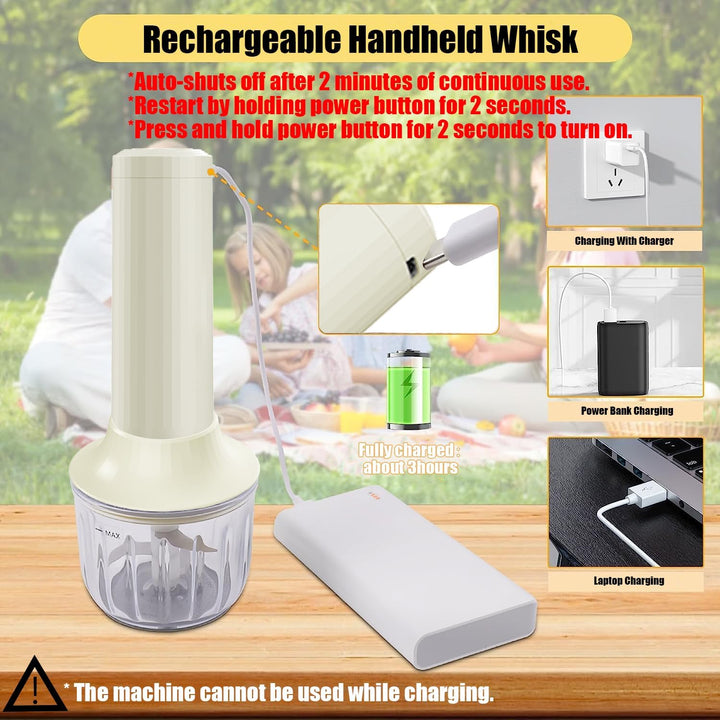 Elektrischer Rührgerät Handmixer Set: Kabelloses Handrührgerät mit Edelstahl-Schneebesen, Multizerkl