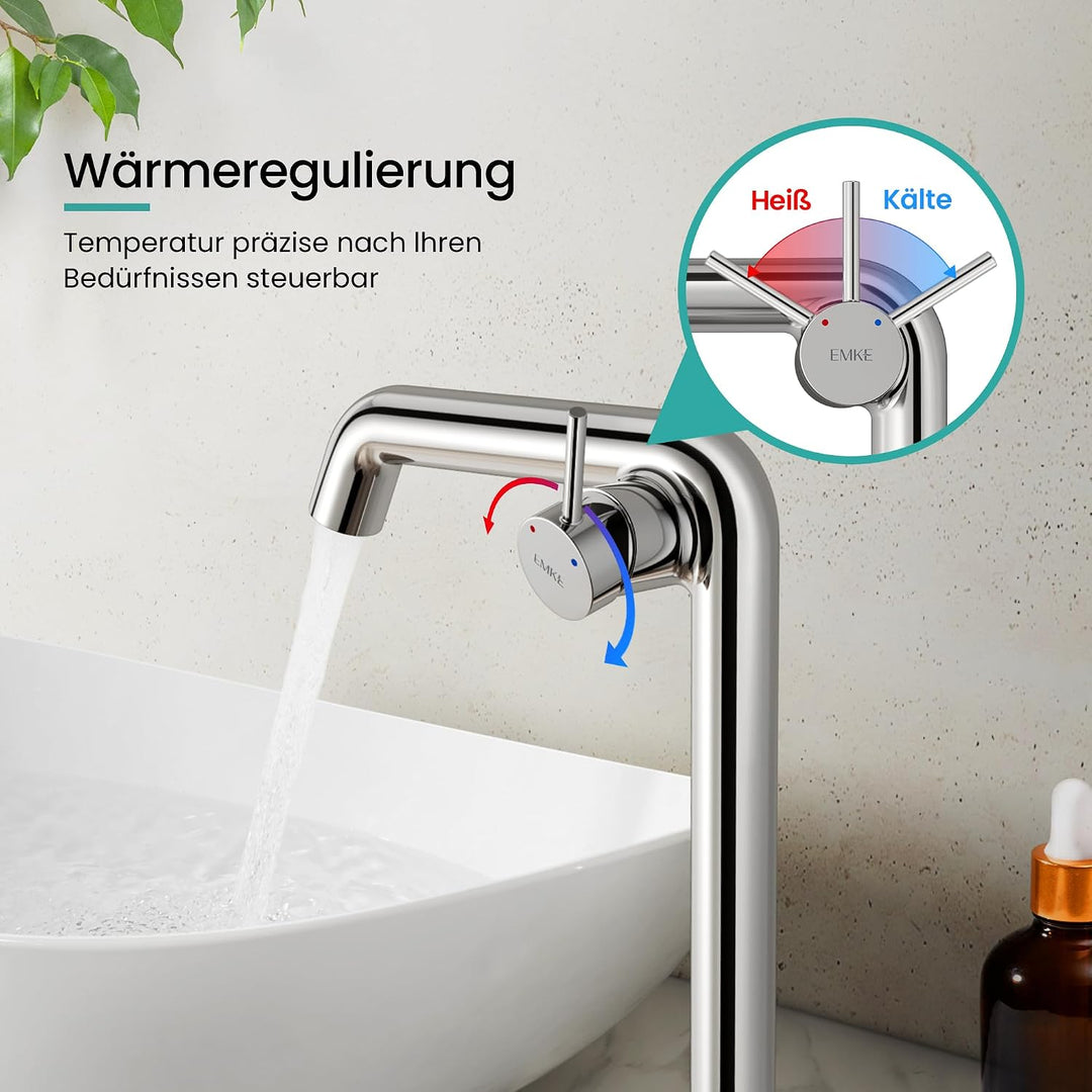 EMKE Wasserhahn Bad Chrom, 332 x 220 x 76 mm, Messing, Keramikkartusche, Badarmatur, Wasserhahn mit