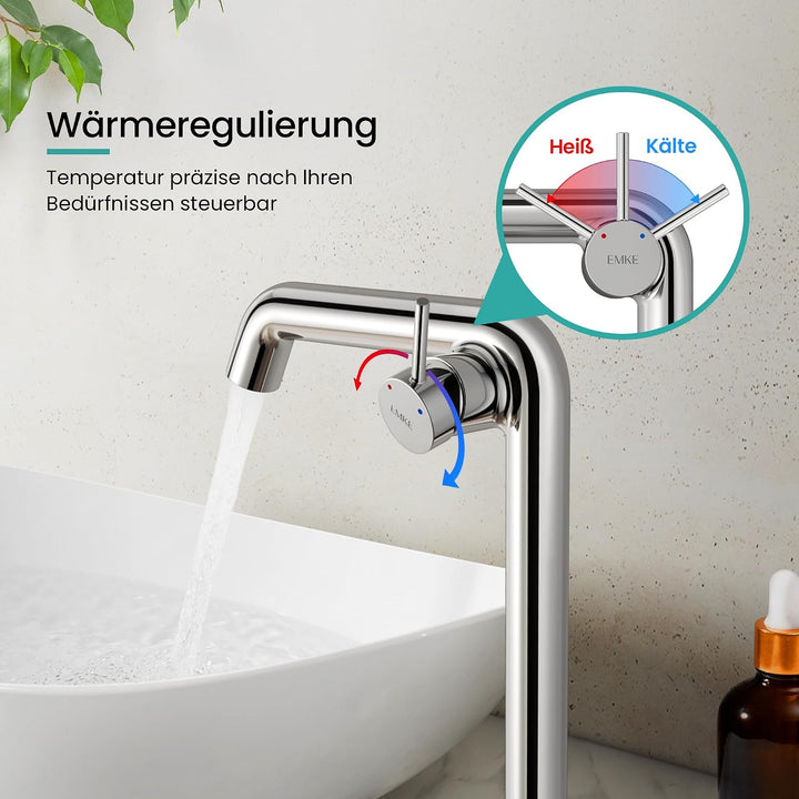 EMKE Wasserhahn Bad Chrom, 332 x 220 x 76 mm, Messing, Keramikkartusche, Badarmatur, Wasserhahn mit