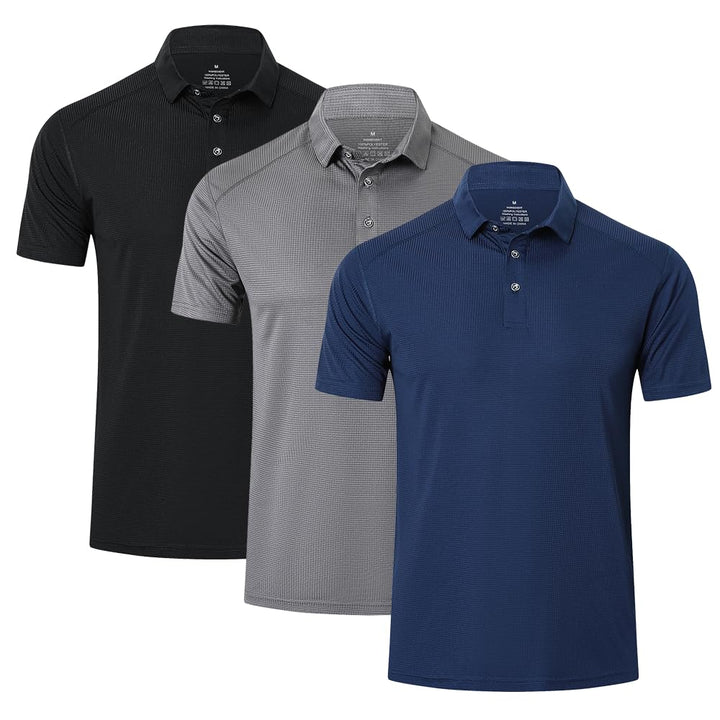HUAKANG 3er Pack Poloshirt Herren Kurzarm Schnelltrocknend Atmungsaktives Tennis Poloshirt Herren So
