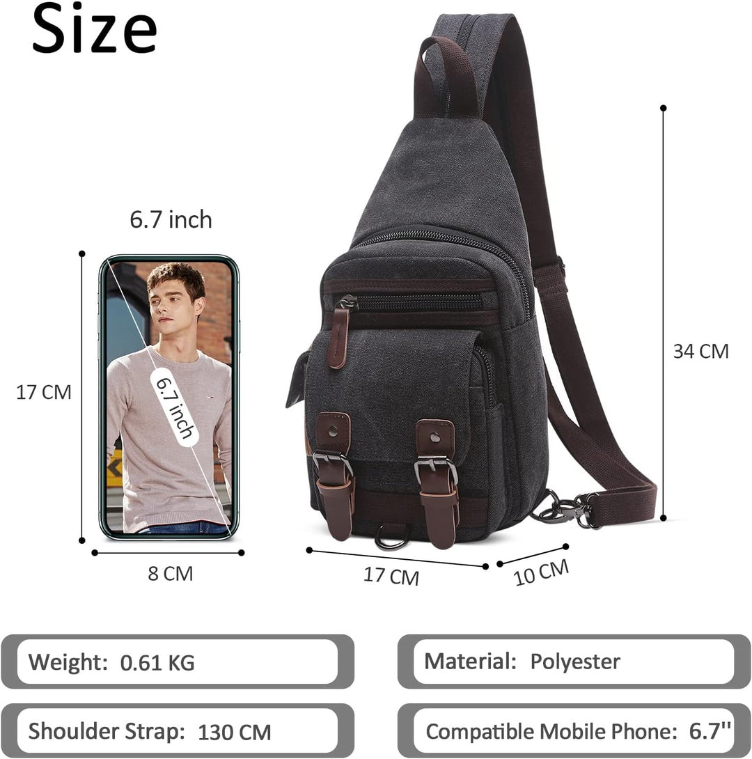 VARLIVOO Herren Sling Bag Retro Crossbody Bag Klein Umhängetaschen Schultertasche Outdoor Sportarten
