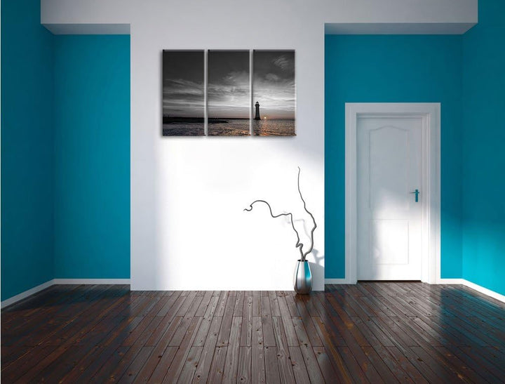 Pixxprint Leuchtturm im Sonnenuntergang als Leinwandbild/Grösse: 3 Teilig (120x80) cm/Wandbild/Kunst