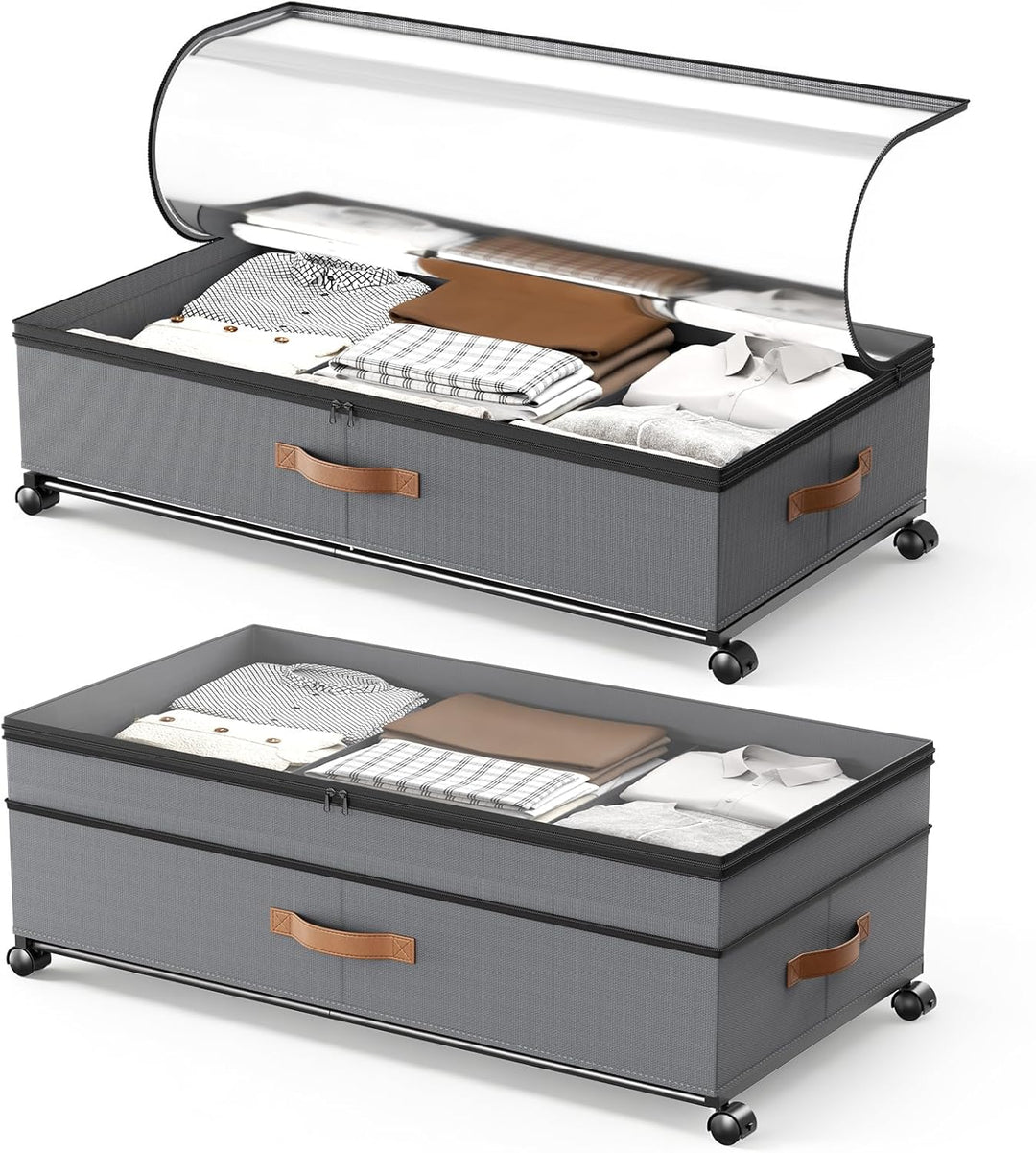 2 Stück Unterbett Aufbewahrungsbox 72L, Unterbettkommode Bettkasten mit Rollen 360°Drehung& PVC deck