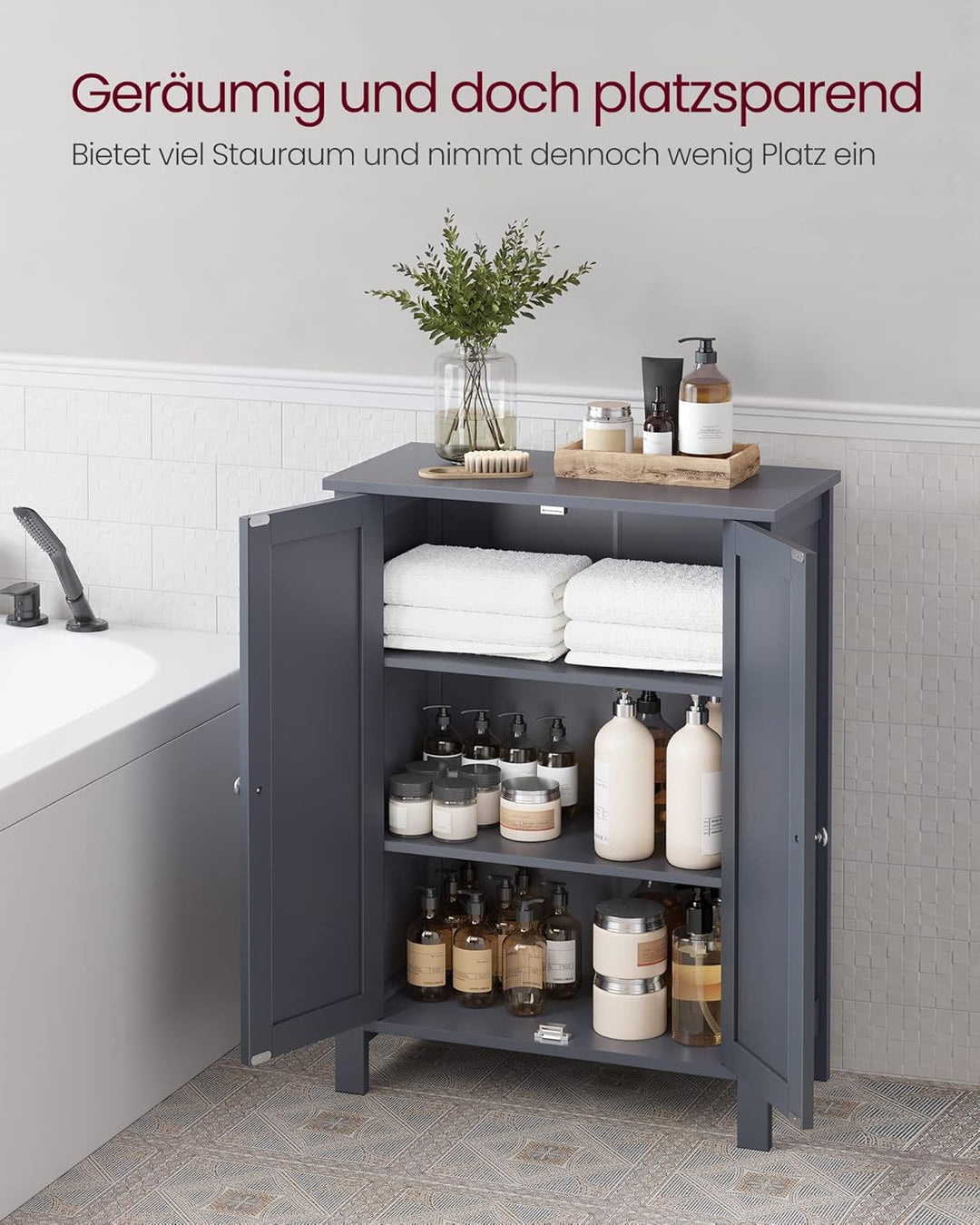 VASAGLE Badezimmermöbel auf Füssen, Aufbewahrungsschrank, Schrank mit 2 verstellbaren Regalen, 30 x