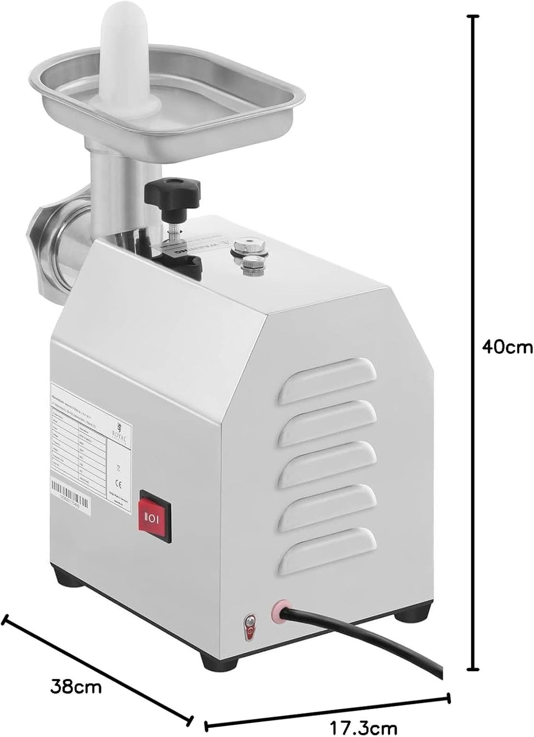Royal Catering RCFW 70-600ECO Fleischwolf Elektrisch Edelstahl Fleischmaschine (70 kg/h, 600 W, Reve