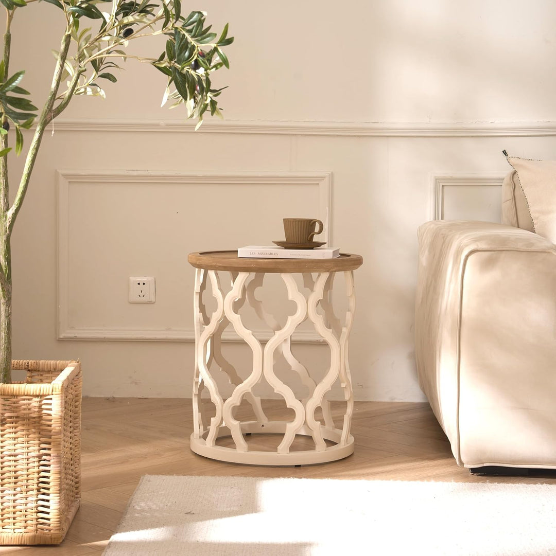Beistelltisch Rund Holz, Runder Beistelltisch Couch mit Weiss Durchbrochenen Tischbeinen, Landhaus K