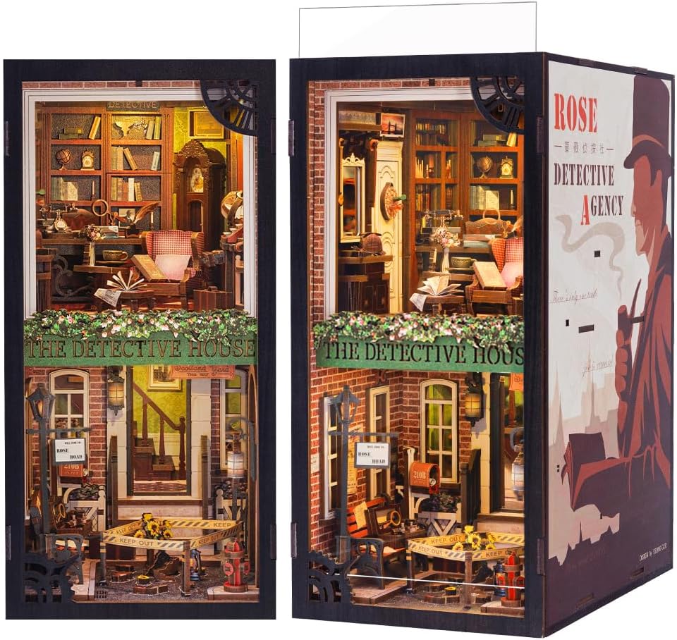 CUTEBEE Book Nook Kit mit Staubschutzhülle–DIY Puppenhäuser Miniatur Haus Kit mit LED-Licht,Booknook