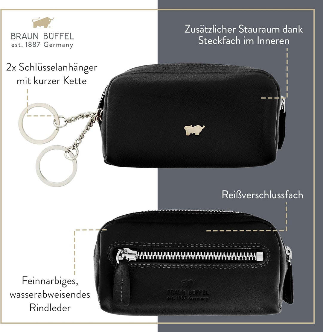 BRAUN BÜFFEL Schlüsseletui aus echtem Leder Golf 2.0 - Schlüsseltasche mit Reissverschluss - für Aut