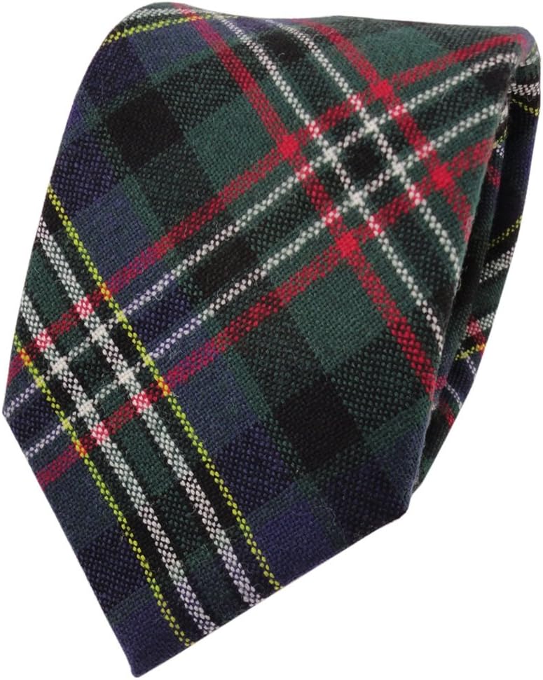 TigerTie Designer Wollkrawatte grün blau rot creme gelb kariert - Krawatte Wolle wool