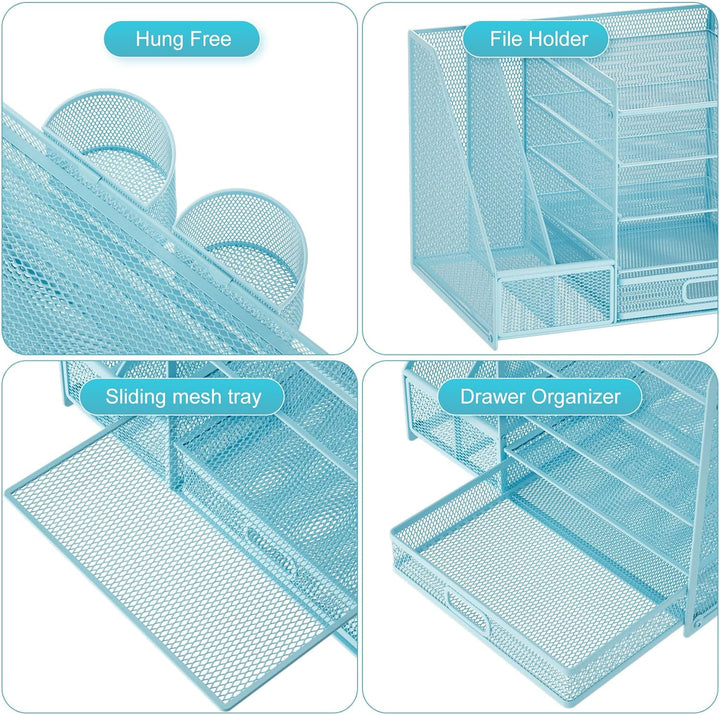 Marbrasse Schreibtisch Organizer mit Aktenhalter, 5 Ebenen Papier Briefablage mit Schublade und 2 St