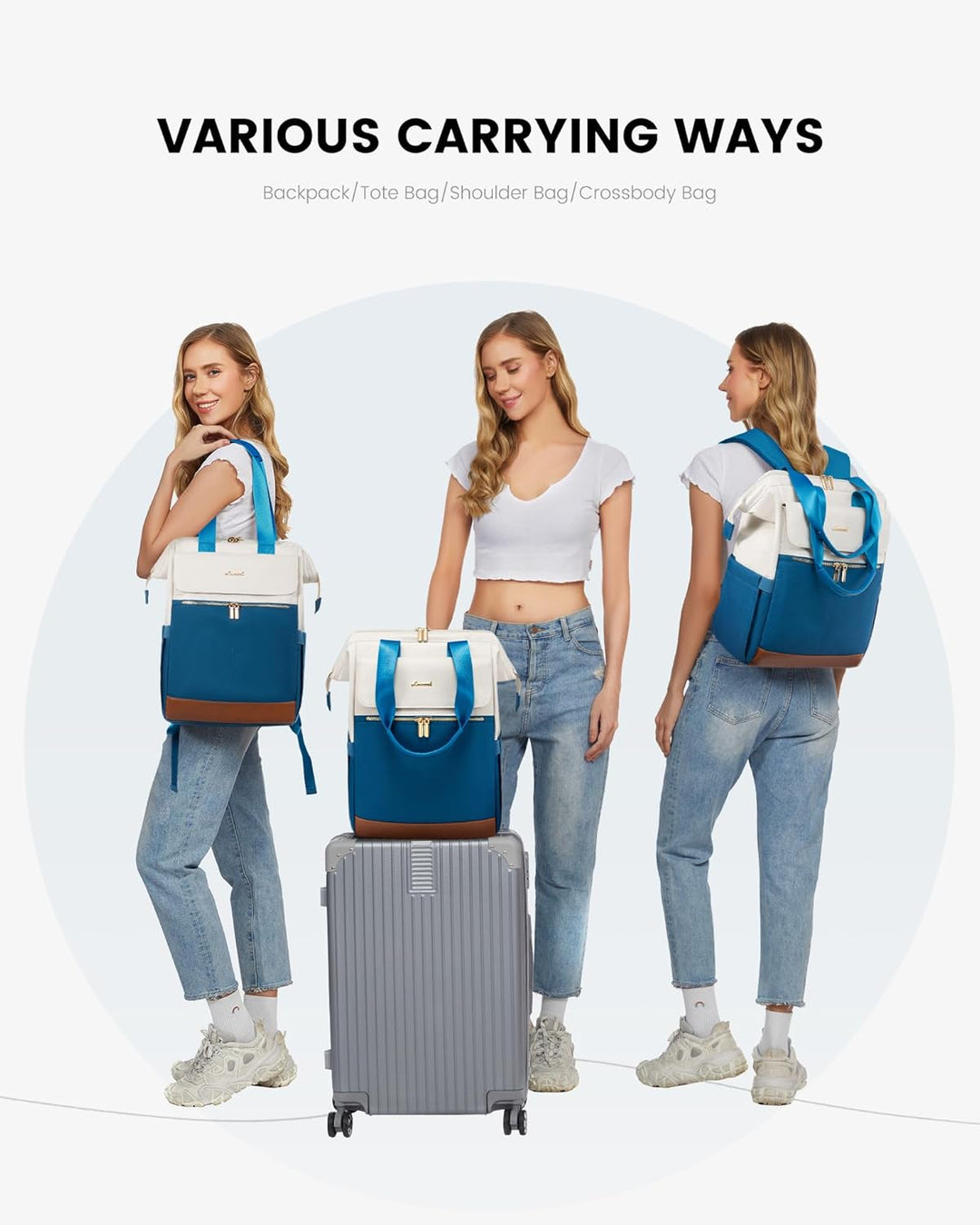 LOVEVOOK Rucksack Damen Blau, Laptoprucksack mit USB, Schultasche Teenager, Backpack Women Elegant,