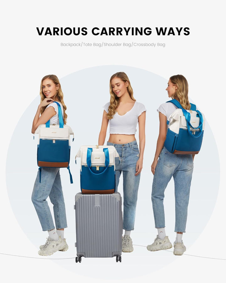 LOVEVOOK Rucksack Damen Blau, Laptoprucksack mit USB, Schultasche Teenager, Backpack Women Elegant,